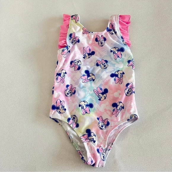 Disney Minnie Baby One Piece Swimsuit Size 2 Toddler Girls Pink Lined UPF 50+ - Picture 3 of 8